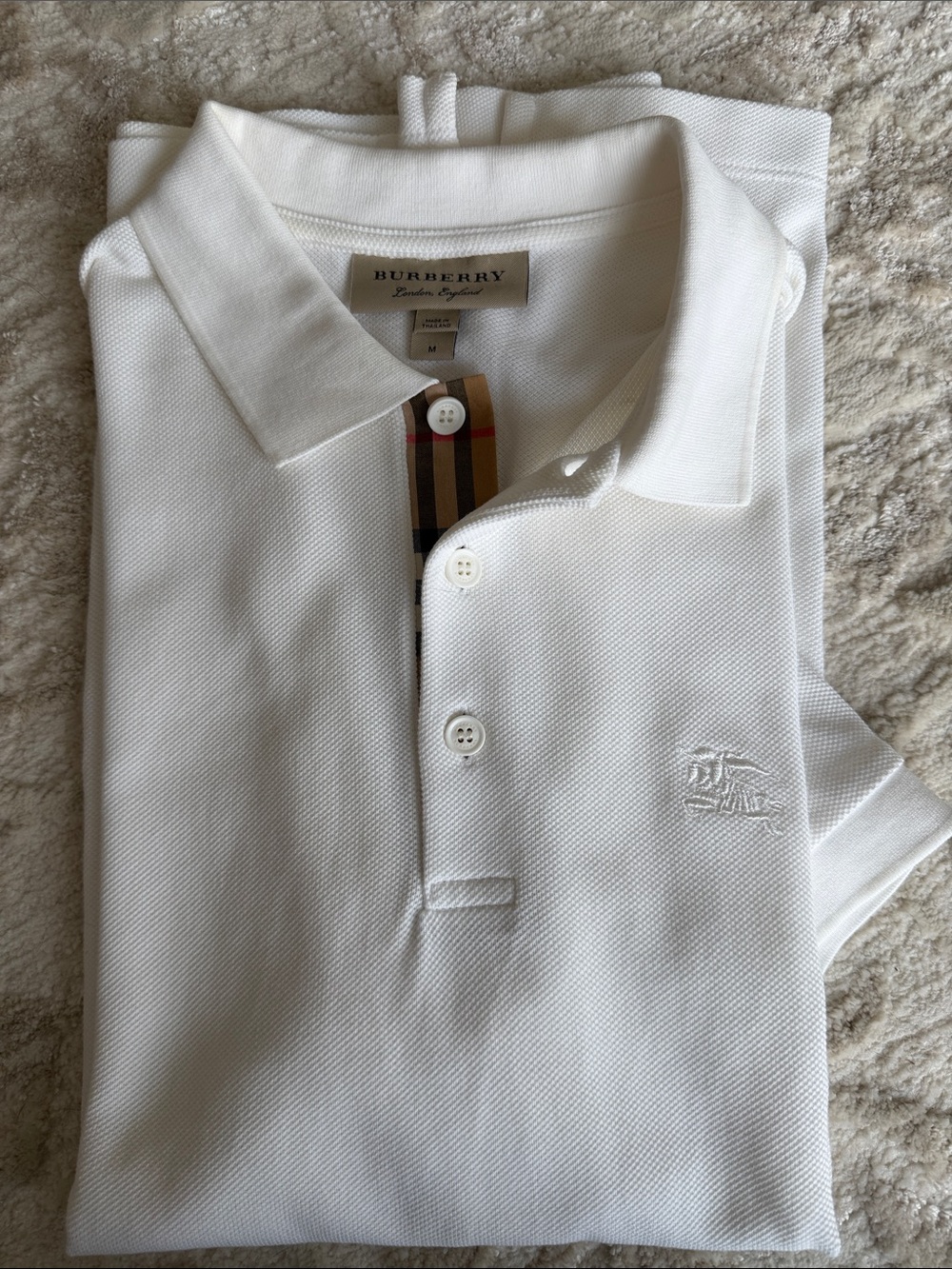 Burberry White Polo with Signature Check Placket